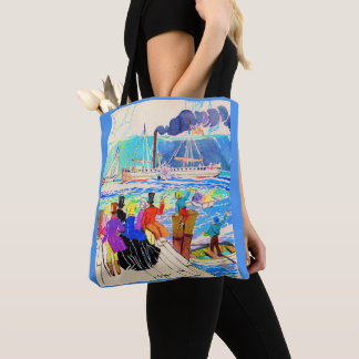 19th century yacht race print tote bag
