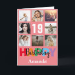 19th Happy Birthday Photo Collage Modern Pink Card<br><div class="desc">19th Happy Birthday Photo Collage Modern Pink Card with personalised name. For further customisation,  please click the "Customise it" button and use our design tool to modify this template.</div>