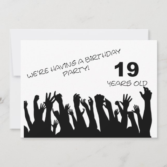 19th party invitation with cheering crowds (Front)