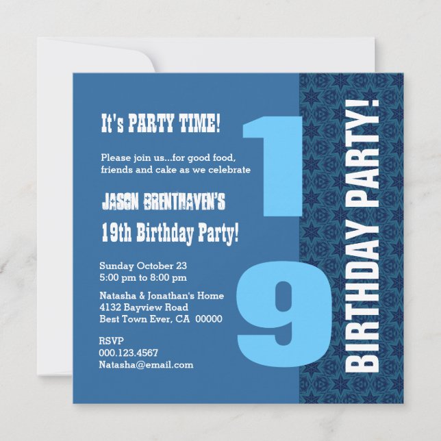 19th TEEN Birthday Modern Navy Blue Stars T7F Invitation (Front)