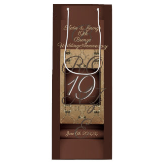 19th Wedding Anniversary Dark Bronze Wine Gift Bag