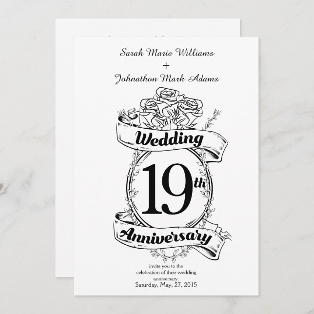 19th Wedding Anniversary Flowers Invitation (Front/Back)