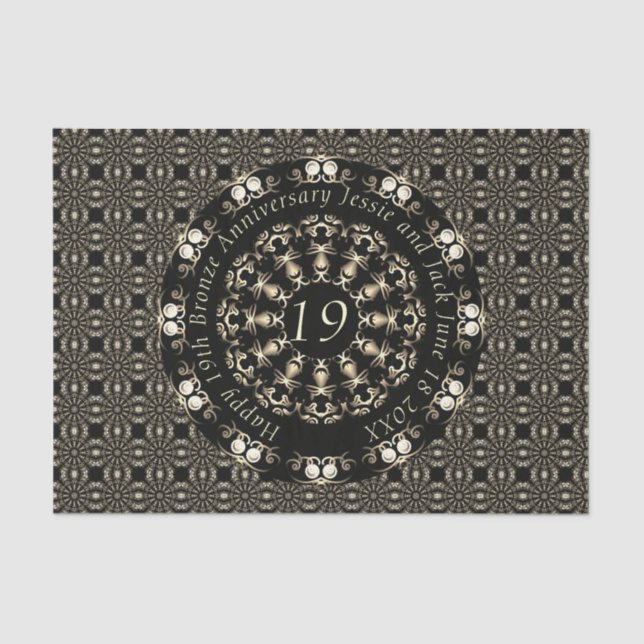 19th Wedding Anniversary Mandala Medallion Text  Tissue Paper (Front)
