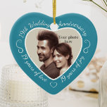 19th Wedding Anniversary Photo Ceramic Tree Decoration<br><div class="desc">Celebrate a 19th happy year of marriage with a custom photo ornament in a delightful heart shape frame. Simply upload your own photo of the married couple and it will appear in the cutout. The aqua surround features a white script font and decorations. The words are: 19th Wedding Anniversary -...</div>