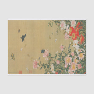 1. 芍薬群蝶図, 若冲 Flower and Butterfly, Jakuchu Tissue Paper