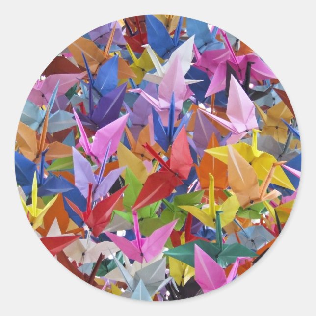 1,000 Origami Paper Cranes Photo Classic Round Sticker (Front)