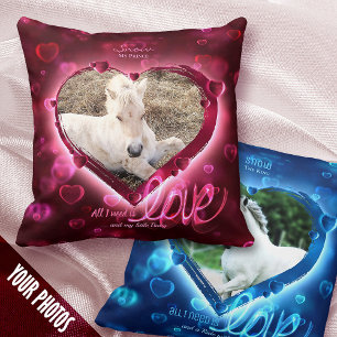1+1 Photo Horse & Pet Love, Red & Blue Hearts - Cushion