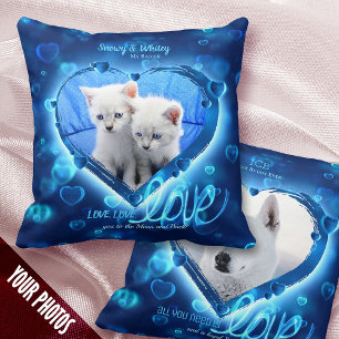 1+1 Photo Pet Love & Keepsake, Blue Neon Hearts - Cushion