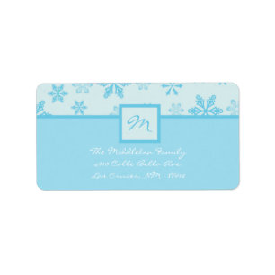 1.25"x2.75" Blue Snowflakes Stick On Mailing Label