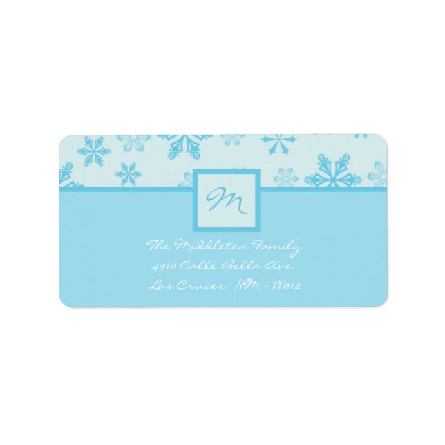 1.25"x2.75" Blue Snowflakes Stick On Mailing Label (Front)