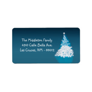 1.25"x2.75" Blue White XMAS Tree Mailing Label