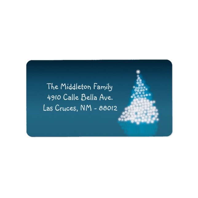 1.25"x2.75" Blue White XMAS Tree Mailing Label (Front)