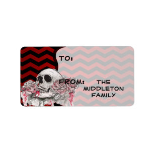 1.25"x2.75" Christmas skull Rose Gothic Chevron re Label