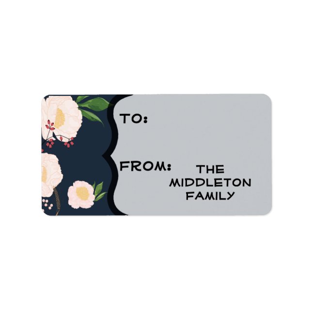 1.25"x2.75" Christmas White Floral Flowers on Dark Label (Front)