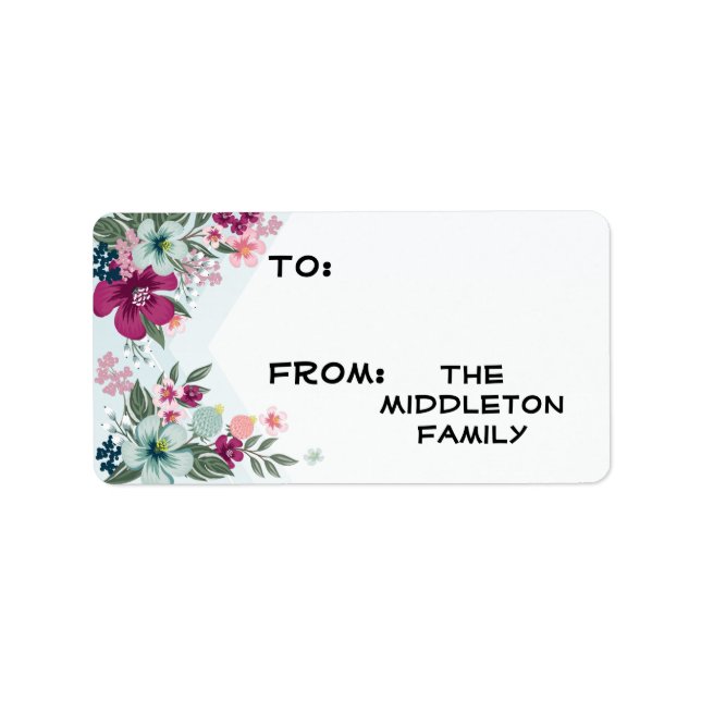 1.25"x2.75" Christmas XMAS Tropical Flowers on Blu Label (Front)