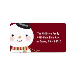 1.25"x2.75" Crimson Red Snowman Mailing Address Label
