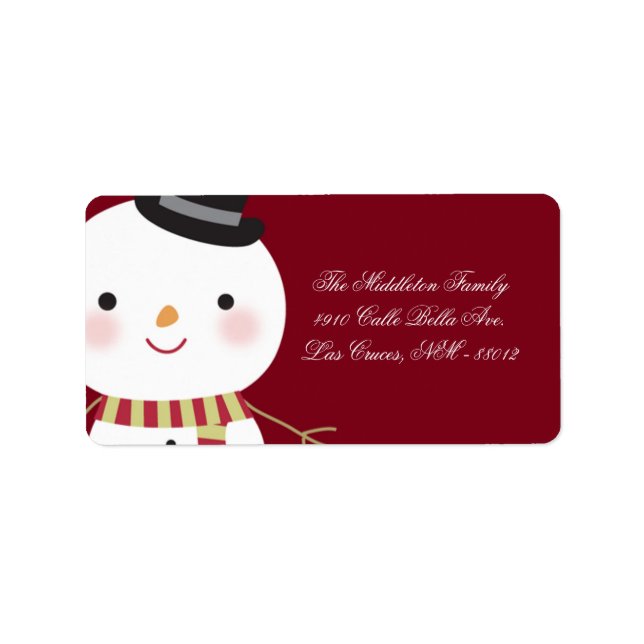 1.25"x2.75" Crimson Red Snowman Mailing Address Label (Front)
