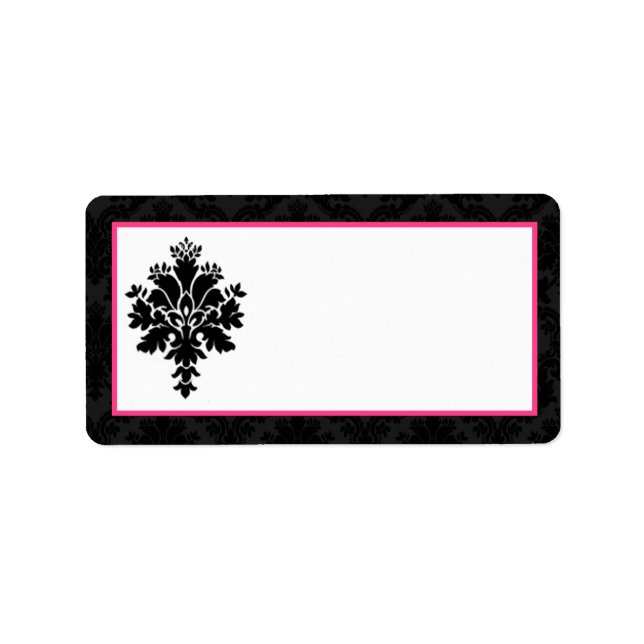 1.25"x2.75" Mailing Address Black Hot Pink Damask Label (Front)