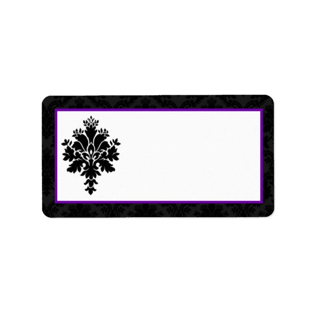 1.25"x2.75" Mailing Address Black Purple Damask Label (Front)