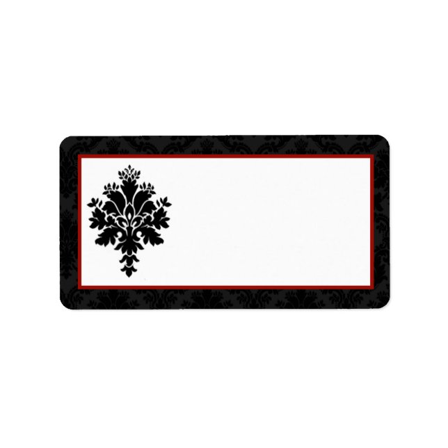 1.25"x2.75" Mailing Address Black Red Damask Label (Front)