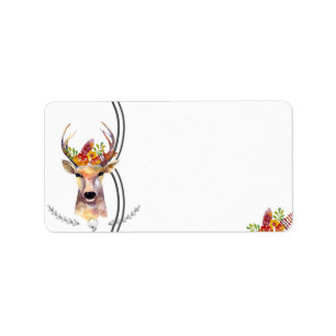 1.25"x2.75" Mailing Address Boho Deer Buck Head Br Label