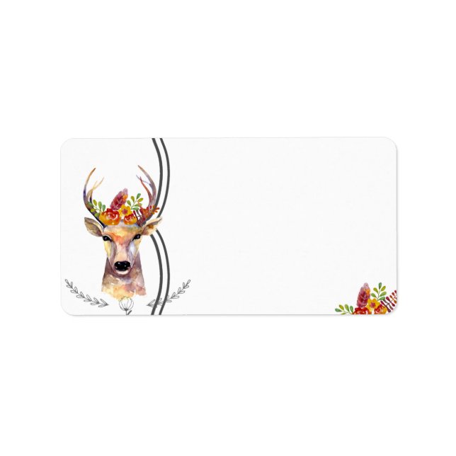 1.25"x2.75" Mailing Address Boho Deer Buck Head Br Label (Front)