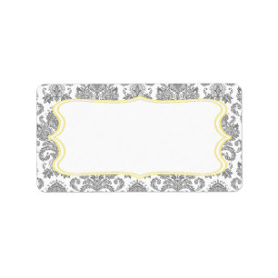 1.25"x2.75" Mailing Address Grey Yello Damask Lace Label