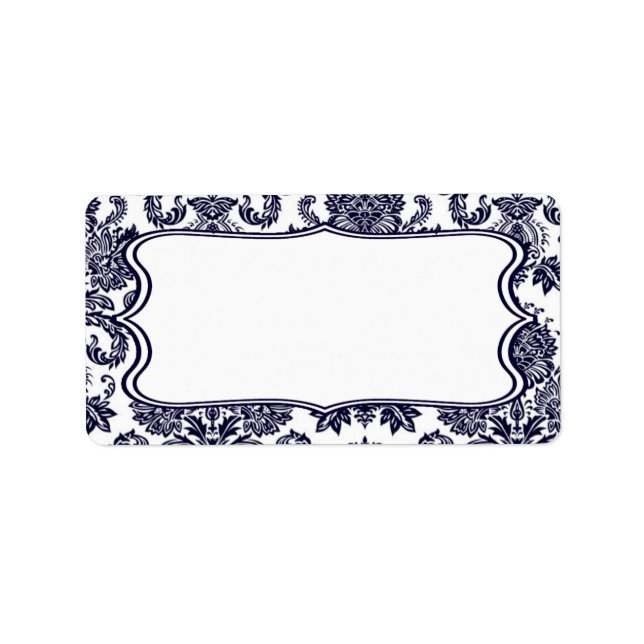 1.25"x2.75" Mailing Address Navy Blue Damask Lace Label (Front)