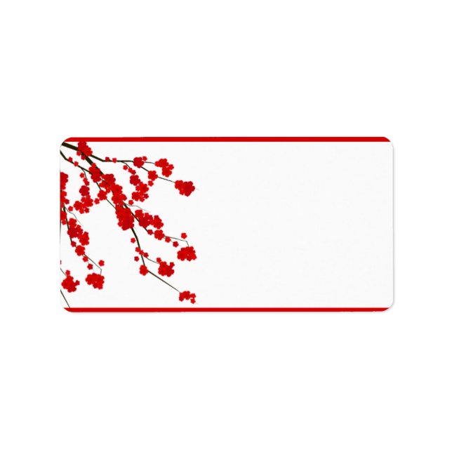 1.25"x2.75" Mailing Address Red Cherry Blossom Label (Front)