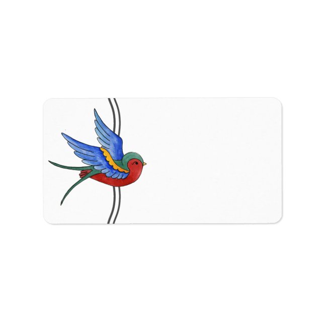 1.25"x2.75" Mailing Address Traditional Bird Tatto Label (Front)