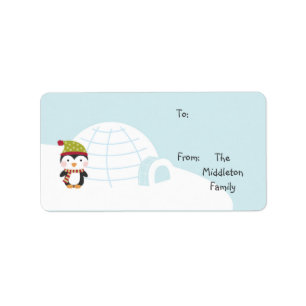 1.25"x2.75" Penguins Igloo Stick On Gift Tag