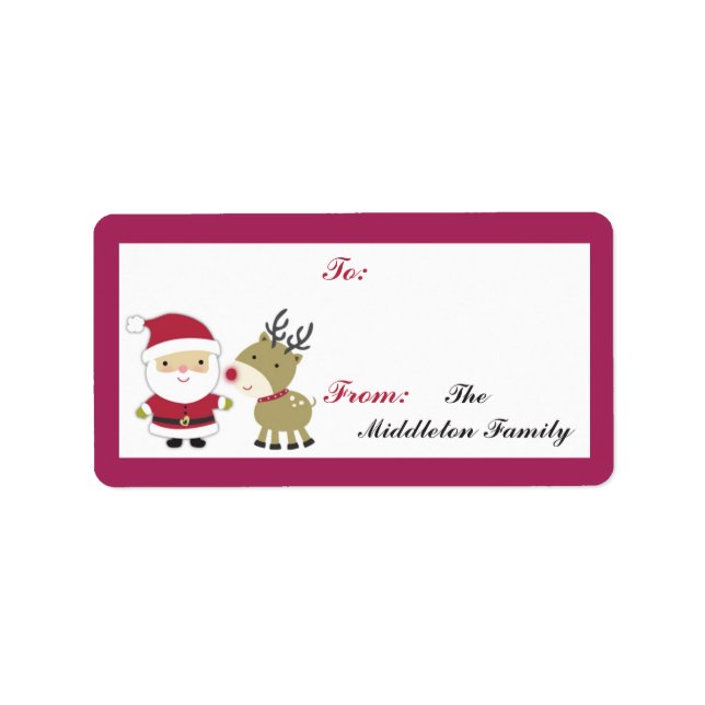 1.25"x2.75" Santa Rudolf Reindee Stick On Gift Tag (Front)