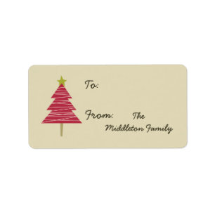 1.25"x2.75" Tan & Red XMAS Tree Stick On Gift Tag