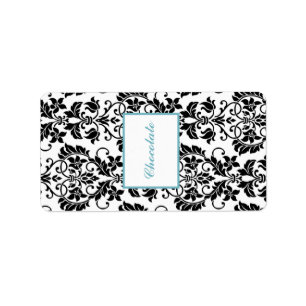 1.25" x 2.75" Hershey's Black Damask Baby Blue Label