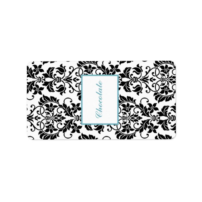 1.25" x 2.75" Hershey's Black Damask Baby Blue Label (Front)