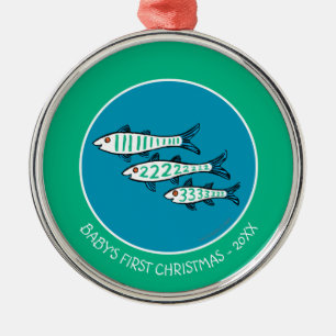 1, 2, 3 Fish with Little Fish and Coral Metal Tree Decoration