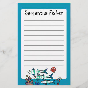 1, 2, 3 Fish with Little Fish and Coral Stationery
