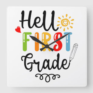 1/2- Hello First Grade Shirt, First Grade Student Square Wall Clock