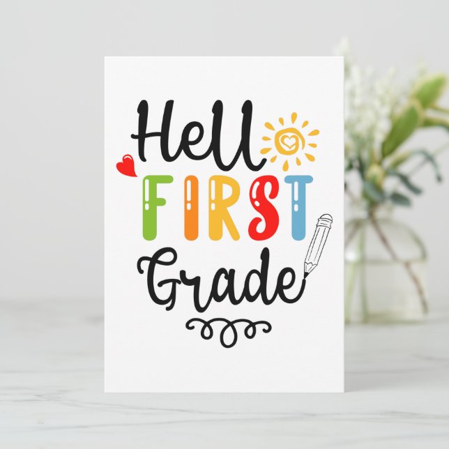 1/2- Hello First Grade Shirt, First Grade Student Thank You Card (Standing Front)