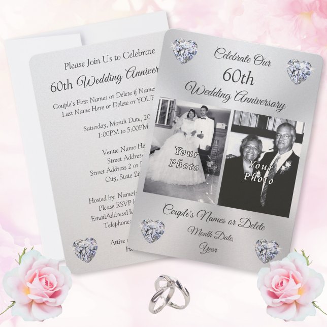 1, 2 Photos, 60th Wedding Anniversary Invitations (60th wedding anniversary invitations, with photos.  60th wedding anniversary invitations online.)