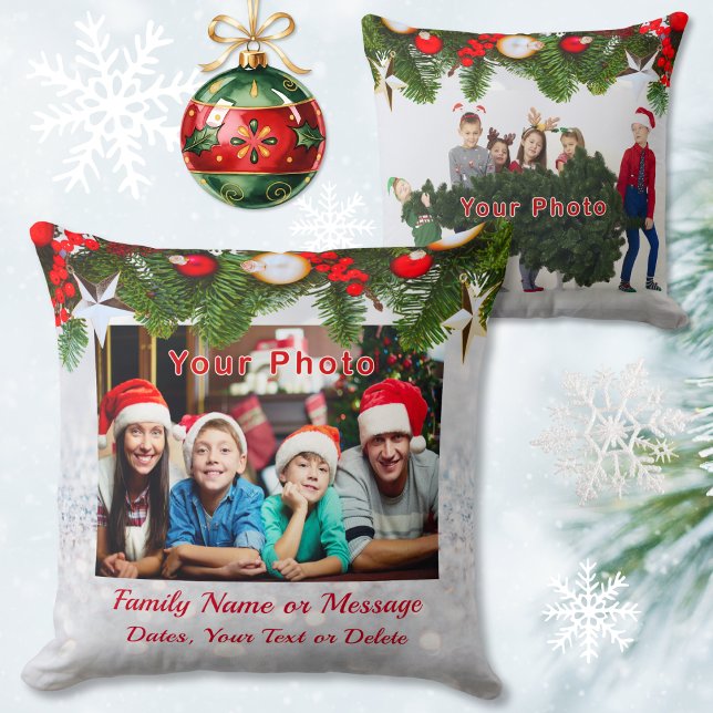 1, 2 Photos, Personalised, Christmas Photo Pillow (Christmas photo pillow. Christmas pillows personalized. Personalized family christmas pillow.)