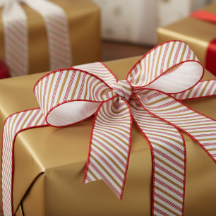 1.5" Gold and Red Candy Cane Striped Xmas Grosgrain Ribbon