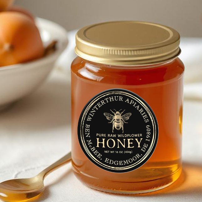 1.5" Gold Vintage Bee Waterproof Vinyl Honey Label (Creator Uploaded)