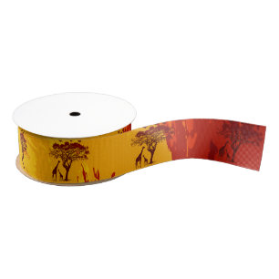1.5" Grosgrain Ribbon African Safari Giraffe Sun
