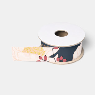 1.5" Grosgrain Ribbon Baby Pink Cosmos on Navy
