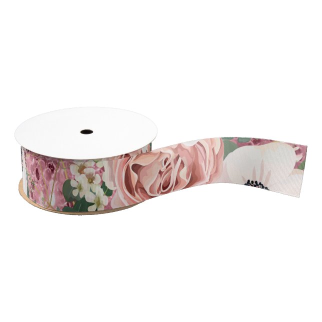 1.5" Grosgrain Ribbon Geometric Garden Rose Glitte (Spool)