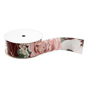 1.5" Grosgrain Ribbon Geometric Garden Rose Wine