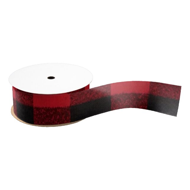 1.5" Grosgrain Ribbon Red Buffalo Plaid Bear Black (Spool)