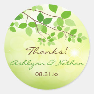 1.5" Round Leafy Branches Wedding Favour Sticker