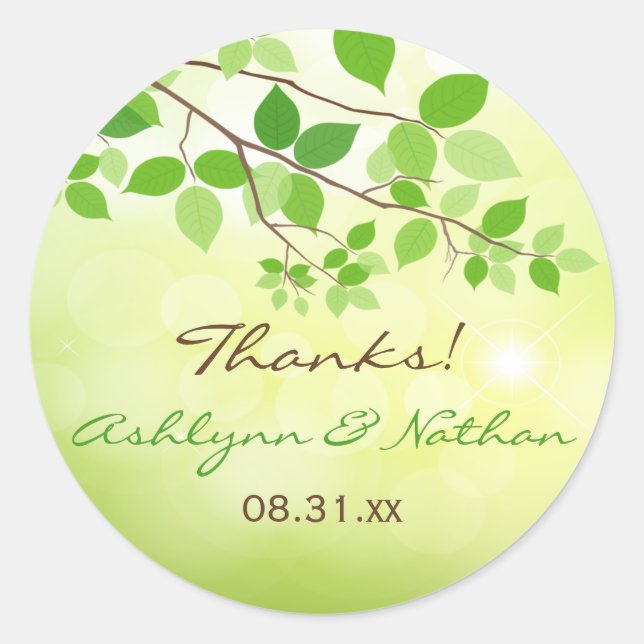 1.5" Round Leafy Branches Wedding Favour Sticker (Front)
